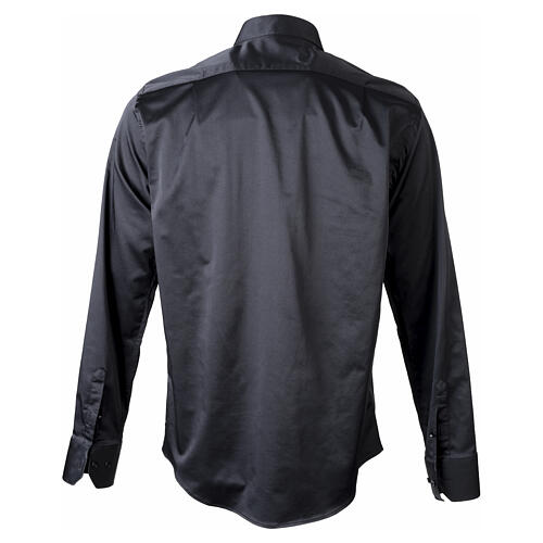 Camisa clergy preta cetim Cococler manga comprida 100% algodão 4