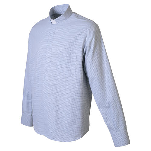 Chemise New Croce col clergy bleu ciel clair manches longues Cococler mélange de coton 4