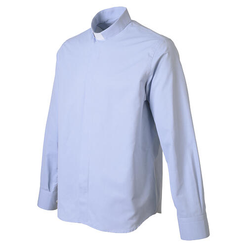 Chemise clergyman bleu ciel Roma manches longues Cococler mélange coton 4