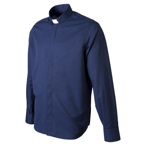 Camisa Roma azul manga comprida clerical Cococler mistura de algodão 4