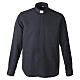 Black long-sleeved clergy shirt Roma, polycotton, Cococler s1