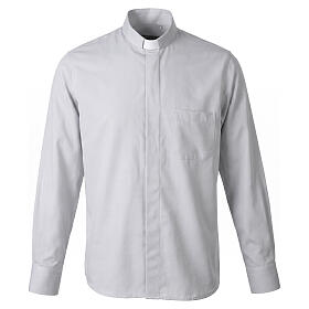 Camicia clergyman New Jacquard grigio chiaro manica lunga Cococler misto cotone-seta
