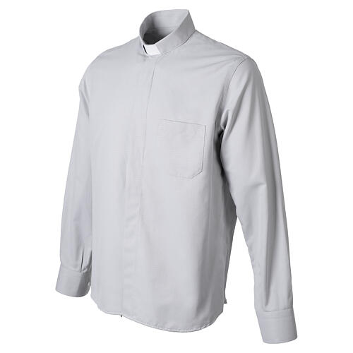 Camicia clergyman New Jacquard grigio chiaro manica lunga Cococler misto cotone-seta 5