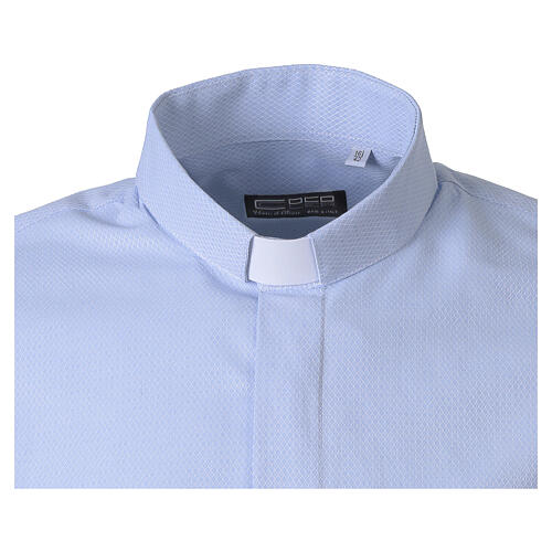 Clergyman's long-sleeved Jacquard shirt in light blue, cotton‑silk blend, Cococler 3