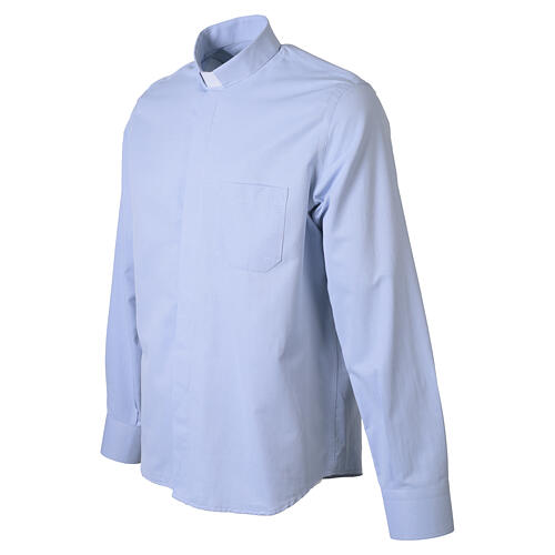 Camicia clergy celeste Jacquard Cococler manica lunga misto cotone-seta 5