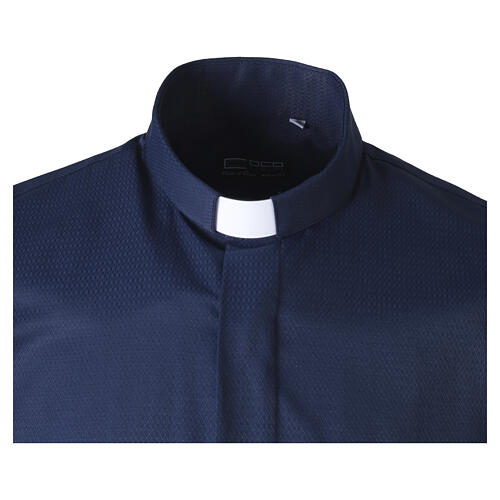 Dark blue jacquard clergyman's shirt, long-sleeved, cotton-silk blend, Cococler 3