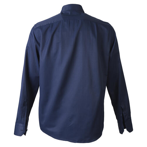 Dark blue jacquard clergyman's shirt, long-sleeved, cotton-silk blend, Cococler 7