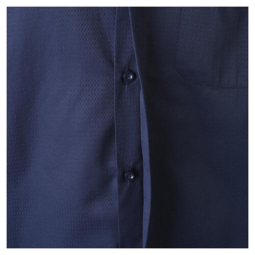 Camicia clergyman Jacquard blu scuro manica lunga misto cotone seta Cococler 5