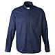 Camisa clergy Jacquard azul escuro manga comprida misto algodão seda Cococler s1