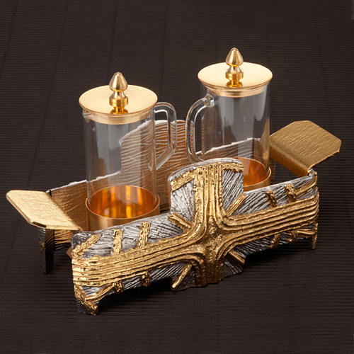 Cruet set for mass with silver gold cross 3