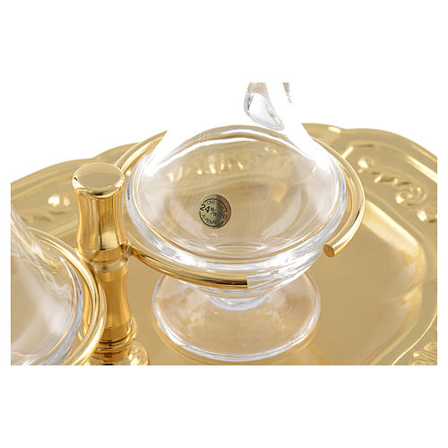 Glass cruets with gold-plated brass tray 4