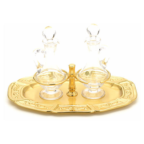Glass cruets with gold-plated brass tray 5