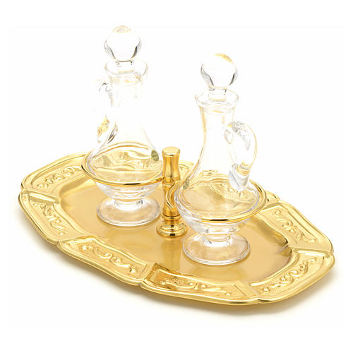 Glass cruets with gold-plated brass tray 6