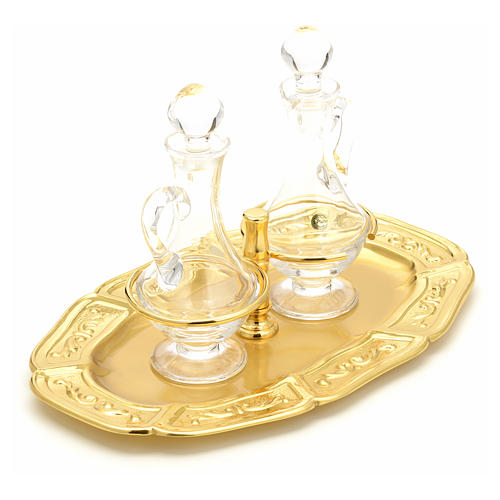 Glass cruets with gold-plated brass tray 8