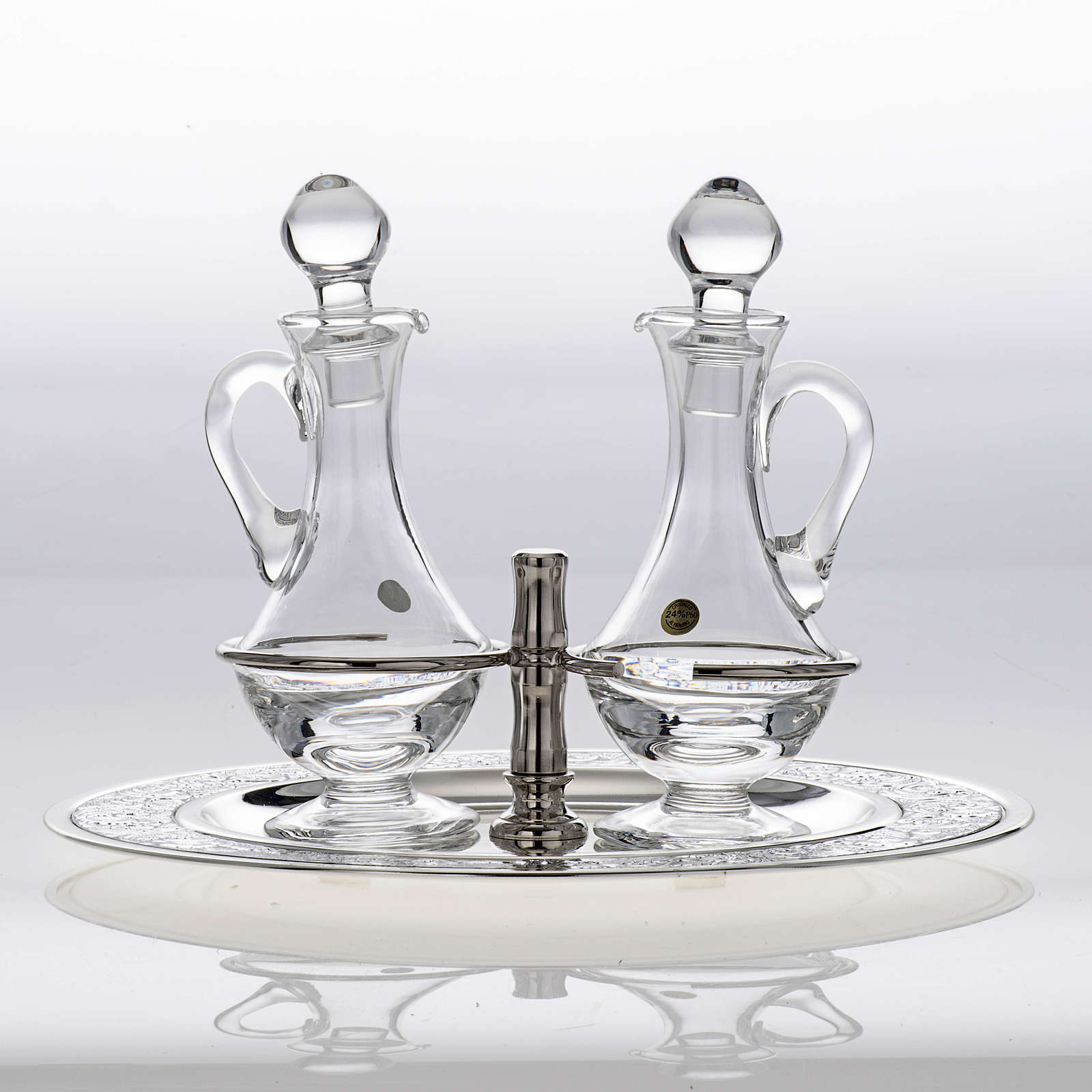 Glass cruet set with silverplated tray online sales on HOLYART.co.uk
