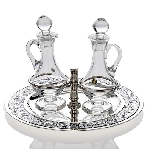 Glass cruet set with silver-plated tray 1