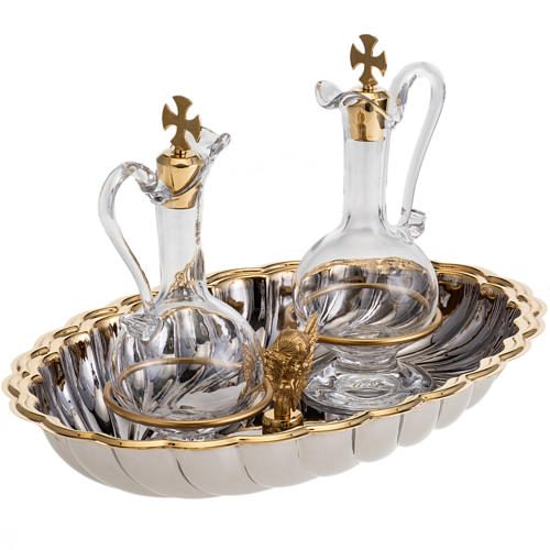 Messgarnitur Glas Kännchen, vernickeltes Messing Tablett 2