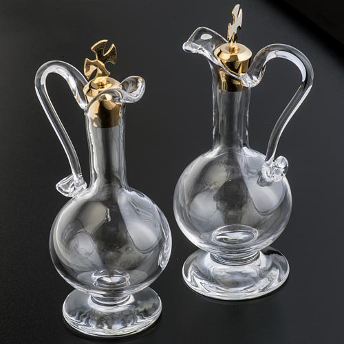 Vinajeras cristal base niquelada dorada angelito 3