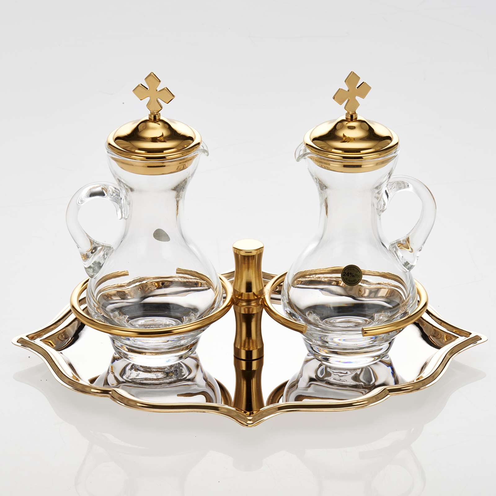 Glass cruet set with nickel and goldplated brass tray online sales