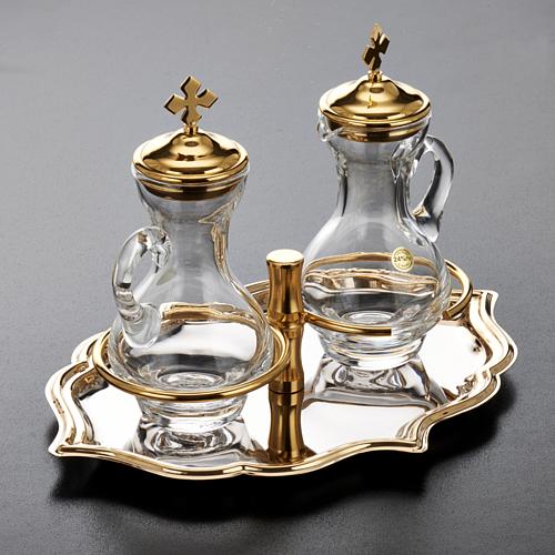 Burettes en verre et plateau doré nikelé 3