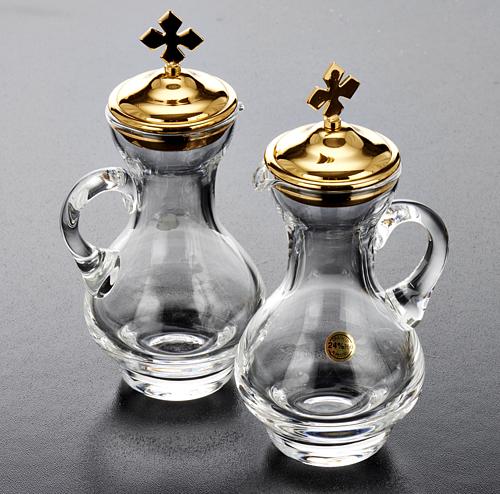 Burettes en verre et plateau doré nikelé 7