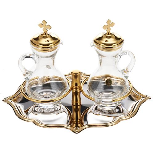 Glass cruet set with nickel and gold-plated brass tray 1