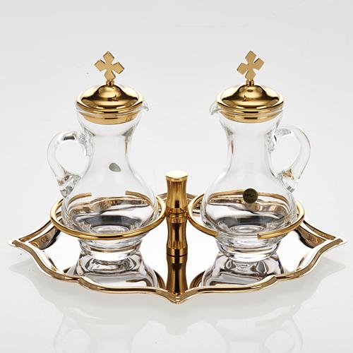 Glass cruet set with nickel and gold-plated brass tray 2