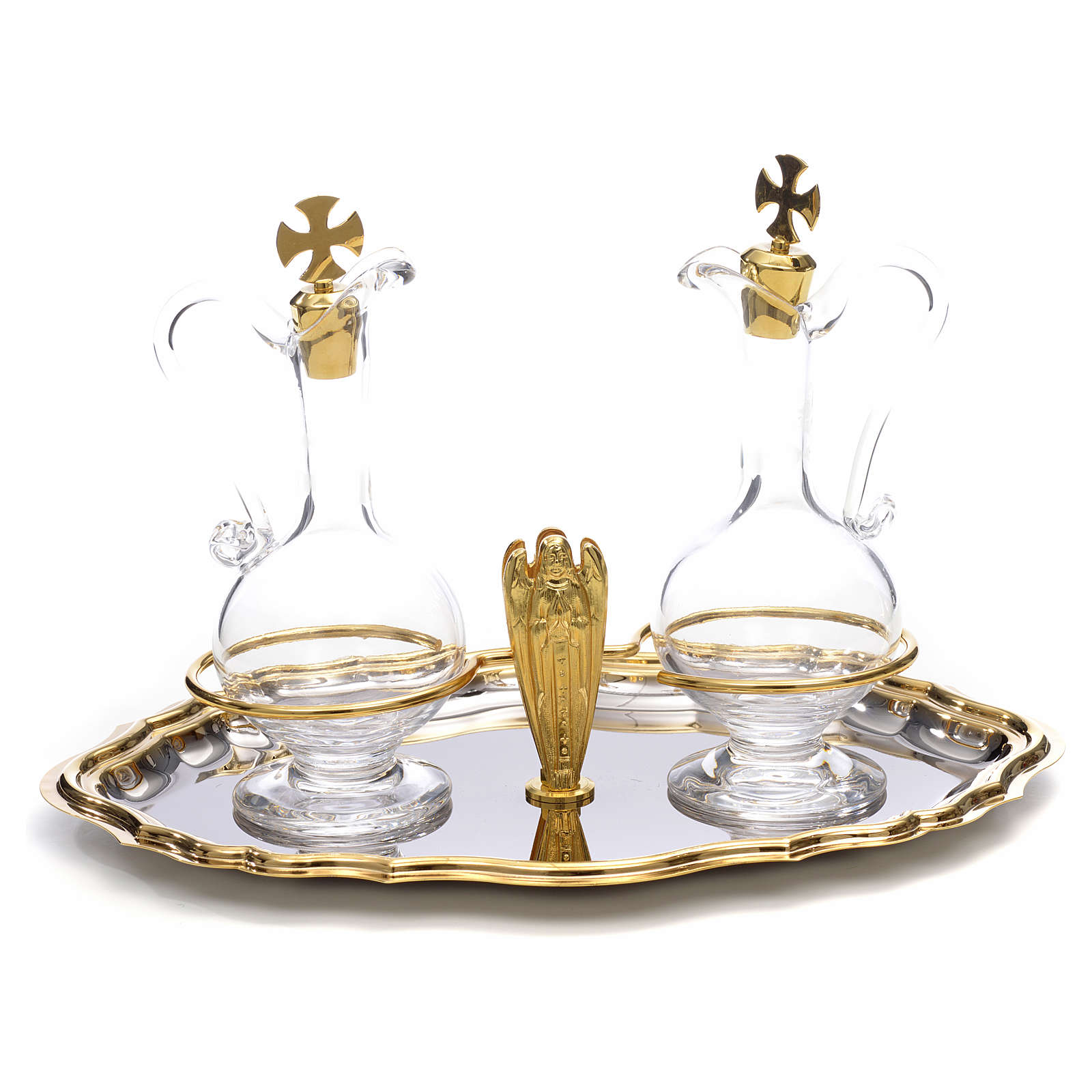 Burettes Liturgiques, 2 Cruches Avec Bouchons Sur Plateau En Verre
