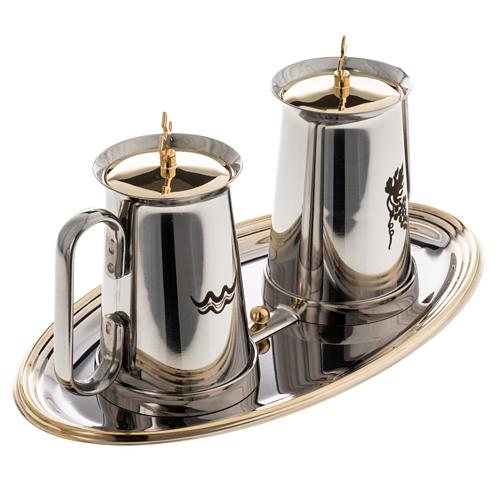 Stainless steel cruet set, water and grapes symbols 3