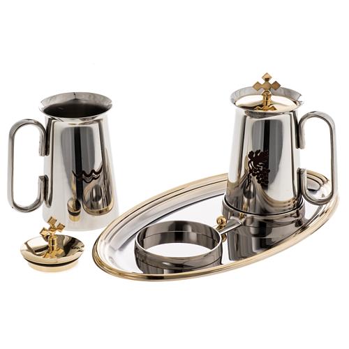 Stainless steel cruet set, water and grapes symbols 6