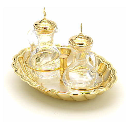Glass cruet set with silver and gold-plated brass tray 2