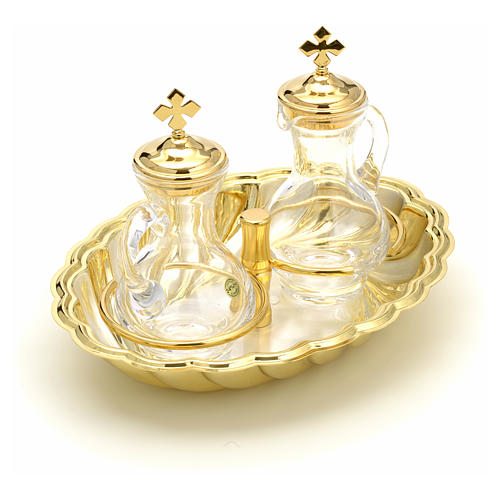 Glass cruet set with silver and gold-plated brass tray 4