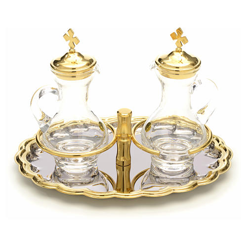 Vinajeras cristal plato níquel y dorado 1