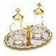Vinajeras cristal plato níquel y dorado s3