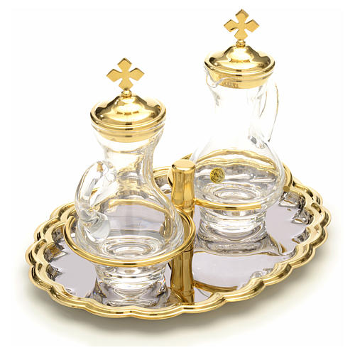 Burettes en verre, plateau nickelé et doré 4