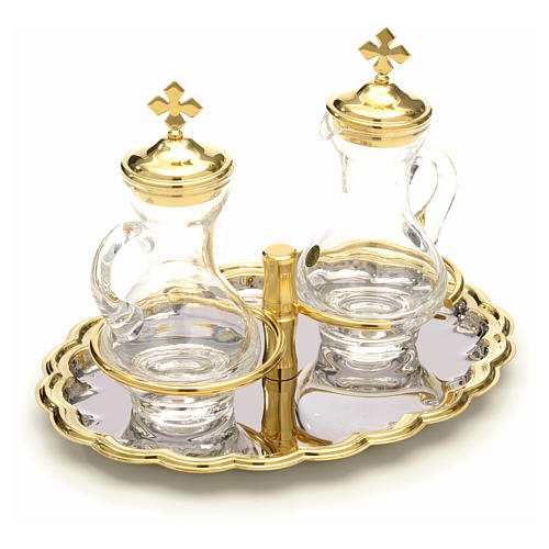 Glass cruet set with nickel and gold-plated brass tray 3