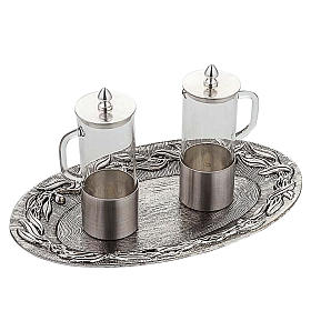 Silver-plated brass cruets with leaves