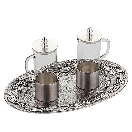 Silver-plated brass cruets with leaves 1