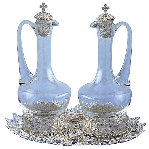 Cruet set for mass with tray in 800 silver filigree 1