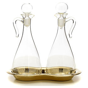 Burettes liturgiques en métal: Burettes en verre sur plateau mod. Globus