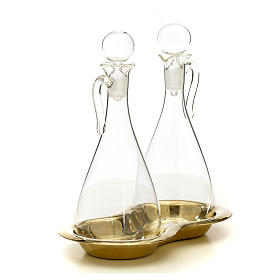 Burettes liturgiques en métal: Burettes en verre sur plateau mod. Globus