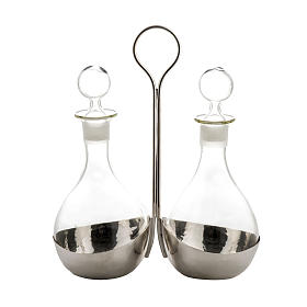 Cruet set in glass, with support 