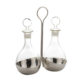 Burettes liturgiques en métal: Burettes en verre de Murano sur support mod. Globus