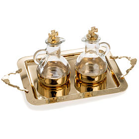 Cruet set in glass and polished brass