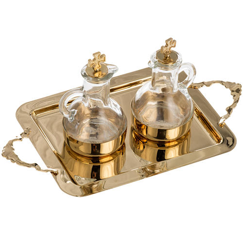 Cruet set in glass and polished brass 3