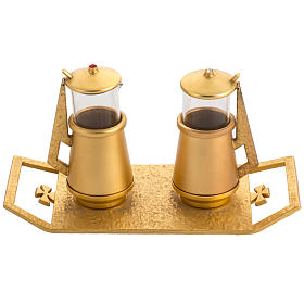 Cruet set for mass in gold-plated molten bronze and brass