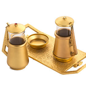 Cruet set for mass in gold-plated molten bronze and brass