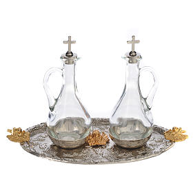 Cruets for mass with tray, grapes and angels