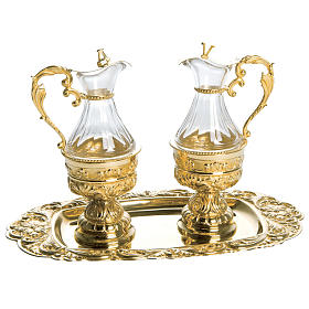 Cruet set in golden brass with floral decoration, Molina