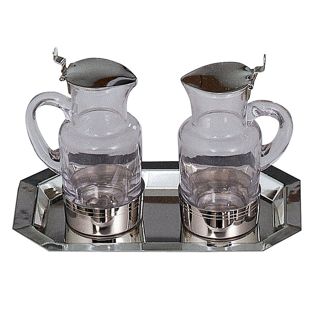 Glass cruets for mass with silverplated brass tray by online sales